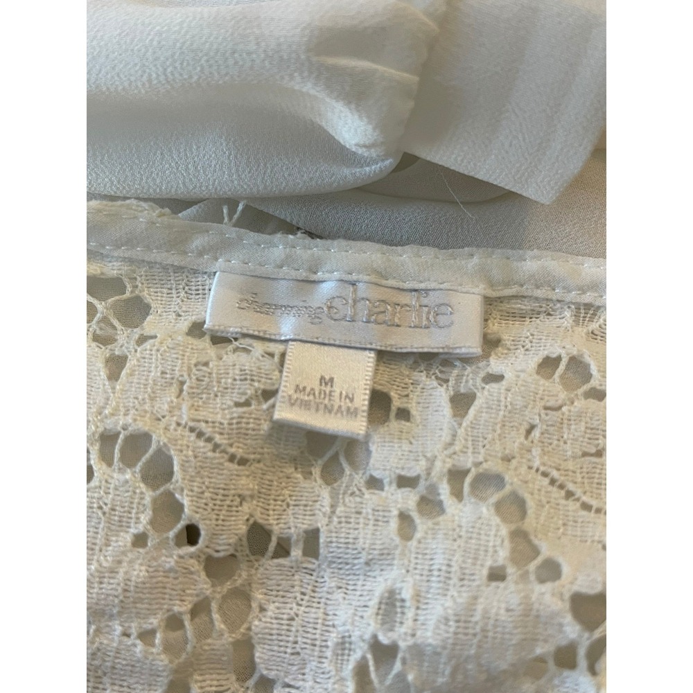 Charming‎ Charlie Women's White Lace Sheer Blouse Top 3/4 Sleeve M - Picture 2 of 4